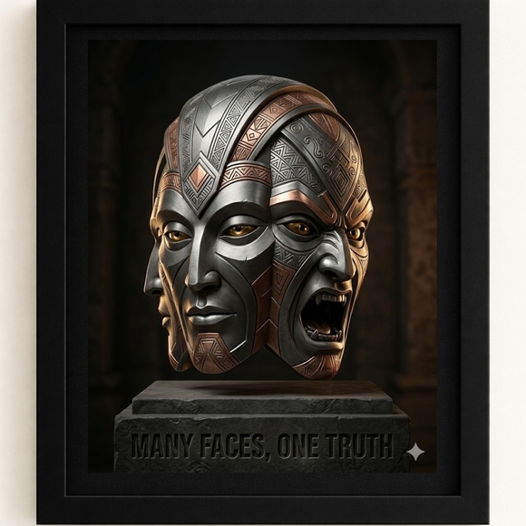 Hand Crafted Other - A.I. Art Print with Multi-Faced Sculpture In A  Frame 8x10